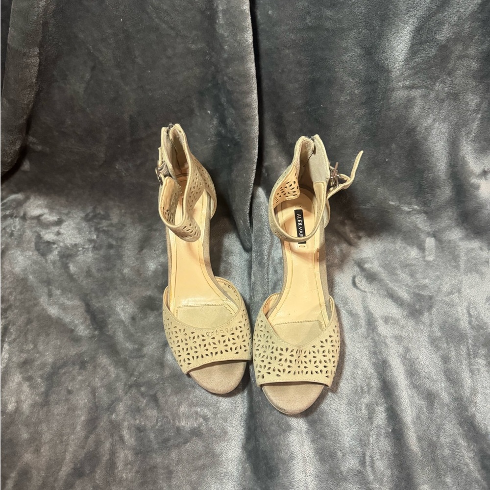 Alex Marie Nude Suede Ankle Cuff Heels